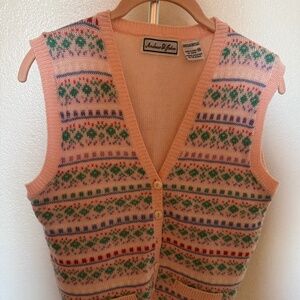 Vintage Andrew St. John Pink Floral Faire Isle Knitted Vest Size M